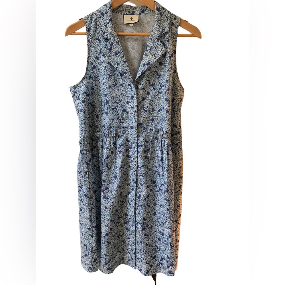 Tuckernuck Dress Womens Blue White Floral Hydrangea Royal Shirt Dress M